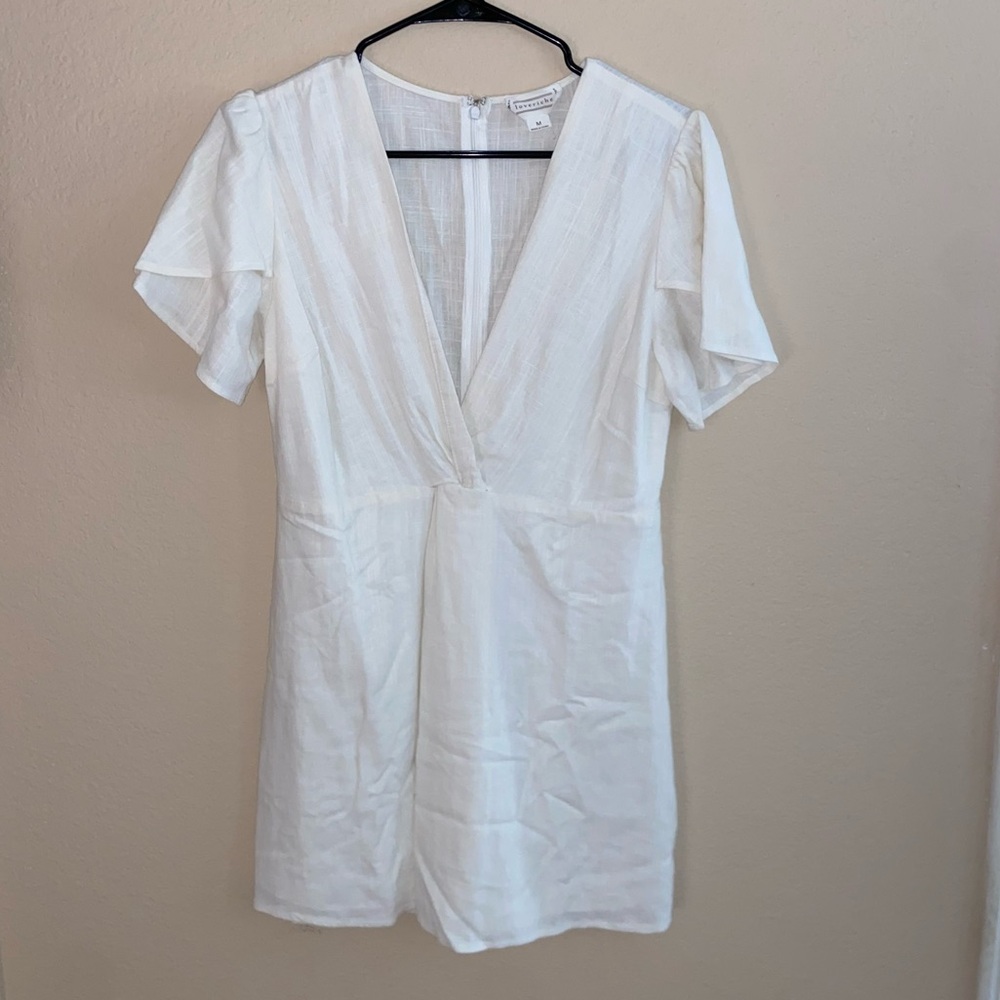 white y2k vintage linen dress v neck shortsleeve formal cute street wear skirt